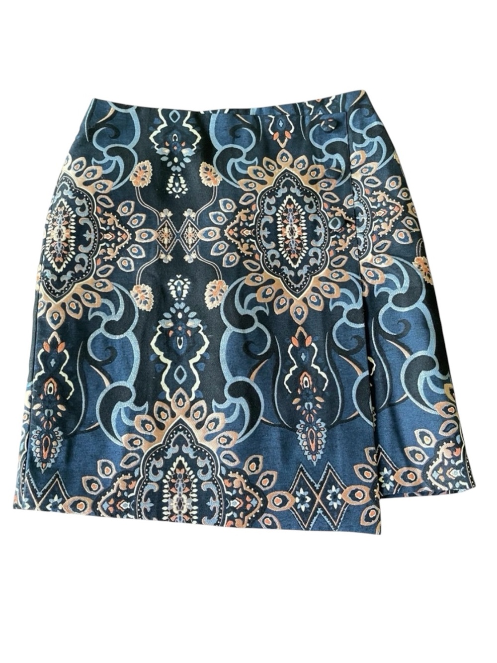 Halogen (Nordstrom) Blue Multi-Colour Metallic Jacquard Asymmetric Skirt (16P)